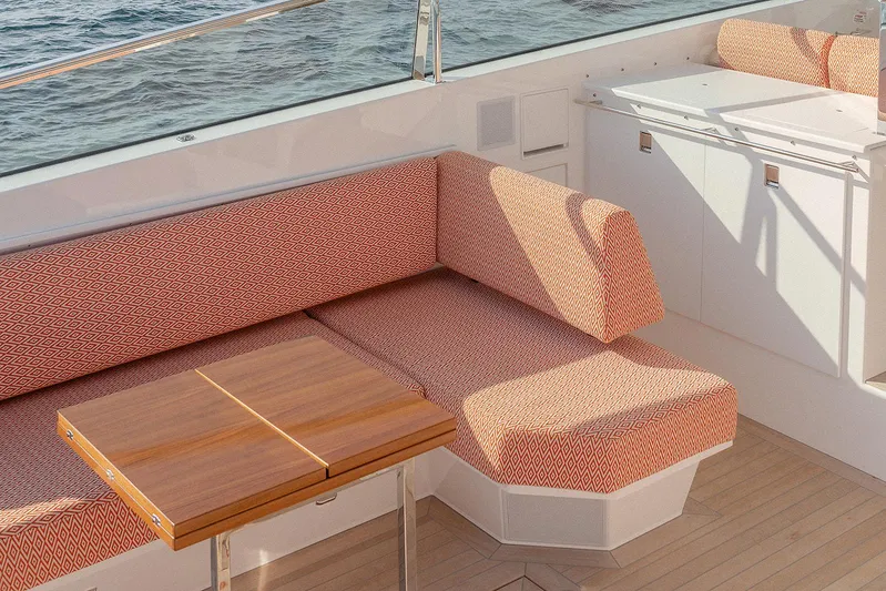  Yacht Photos Pics Luxurious seating area on 2024 Delta Powerboats 60 Open yacht with ocean view.