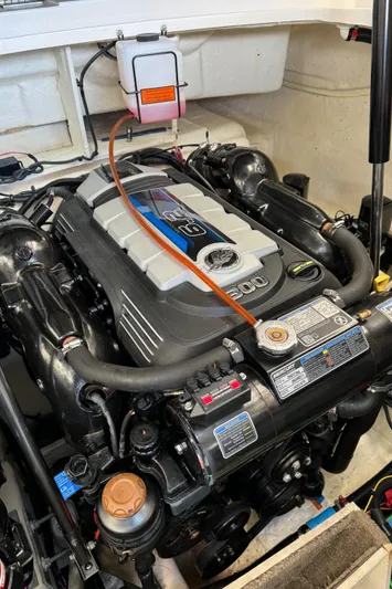  Yacht Photos Pics 2018 Sea Ray SLX 310 engine compartment with a powerful inboard motor.