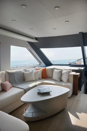  Yacht Photos Pics Luxurious interior of 2024 CL Yachts CLB65 with modern seating and ocean view.