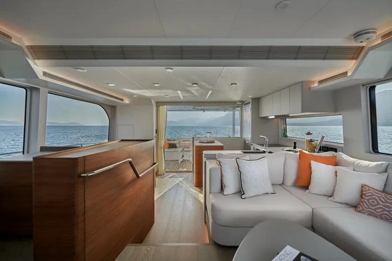  Yacht Photos Pics Luxurious interior of 2024 CL Yachts CLB65 with ocean view and modern furnishings.