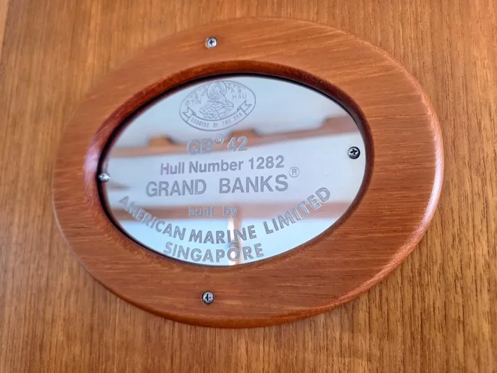 Kokomo Yacht Photos Pics Plaque of 1993 Grand Banks 42 Classic, Hull Number 1282, by American Marine Limited.