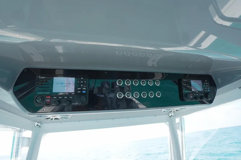  Yacht Photos Pics 2024 Freeman 42 boat dashboard with electronic controls and navigation systems.
