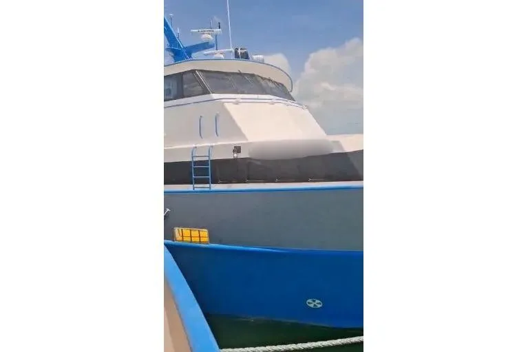  Yacht Photos Pics Custom built offshore crew vessel, 2004, with blue and white exterior, docked under clear skies.
