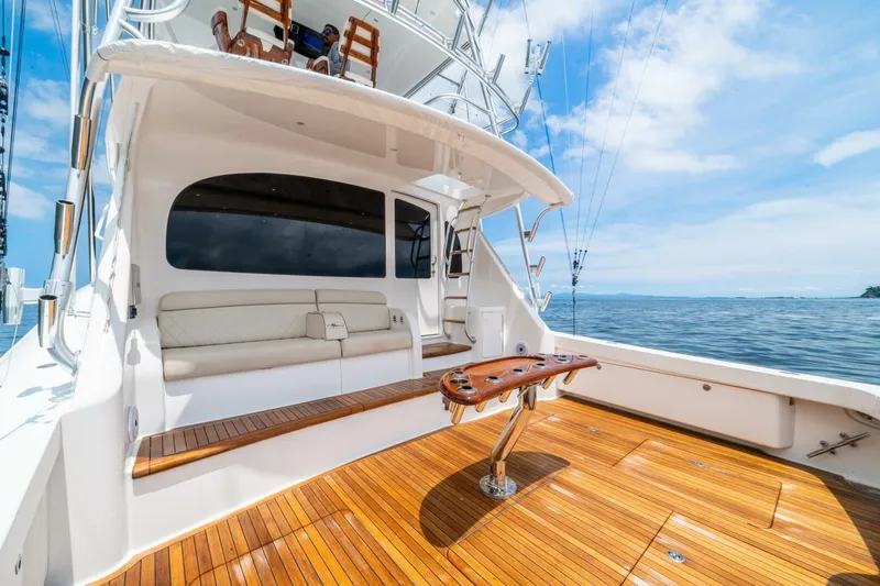 Galati Yacht Sales Trade Yacht Photos Pics Luxurious 2021 Viking 58 Convertible yacht with teak deck and ocean view.
