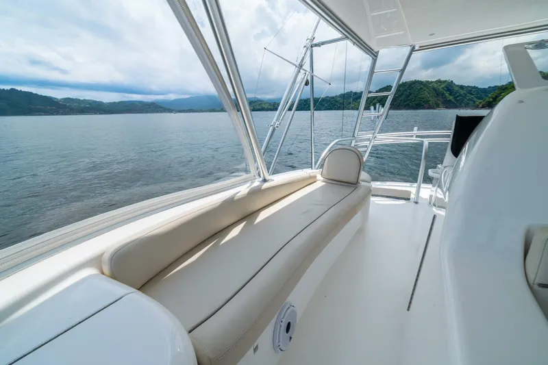 Galati Yacht Sales Trade Yacht Photos Pics 2021 Viking 58 Convertible yacht interior with scenic ocean view.