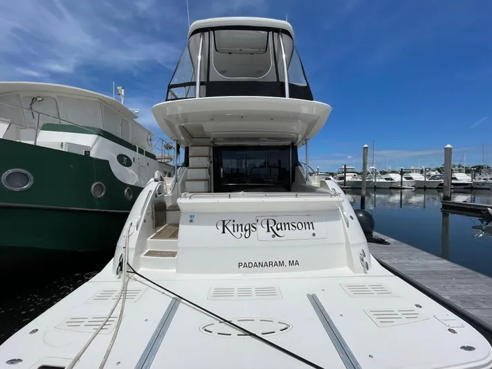 Kings' Ransom Yacht Photos Pics 2017 Sea Ray L590 Fly yacht docked at marina, named "King's Ransom," Padarnaram, MA.