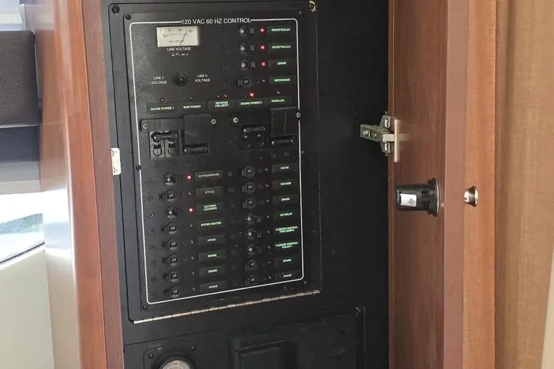  Yacht Photos Pics Electrical control panel inside a 2012 Meridian 341 Sedan yacht.