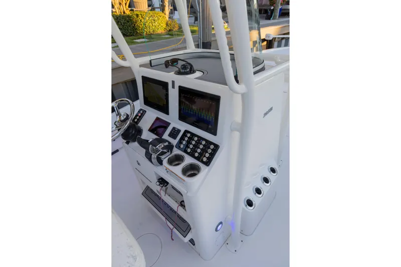  Yacht Photos Pics 2022 Caymas 28 HB Twin boat console with advanced navigation and control systems.