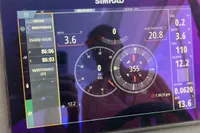 Simrad marine display showing navigation and engine data on Nimbus T11, 2022 model.