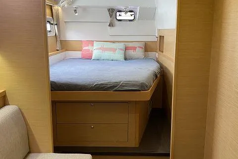 Seafox 1 Yacht Photos Pics 2015 Lagoon 400 S2 yacht cabin with cozy bed and modern interior design.