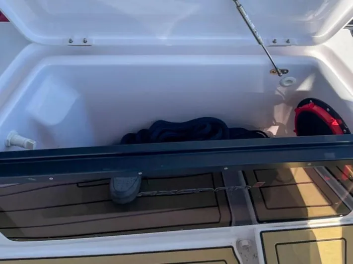  Yacht Photos Pics Open storage compartment on 2021 Axopar 37 Sun Top BRABUS Trim boat.