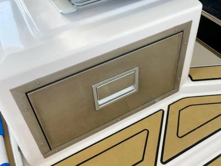  Yacht Photos Pics Axopar 37 Sun Top BRABUS Trim 2021, storage compartment detail on deck.