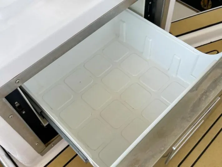  Yacht Photos Pics Open storage drawer on 2021 Axopar 37 Sun Top BRABUS Trim boat.