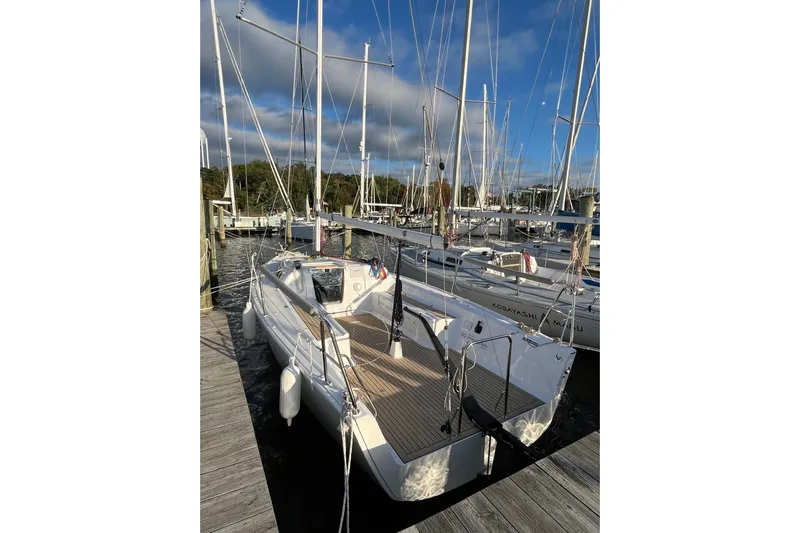 Z28 Yacht Photos Pics 2025 Zonda Yachts Z28 docked at marina, showcasing sleek design and modern features.