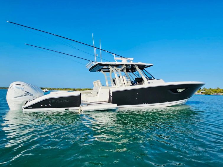 Boat Model/ Wooden Epoxy Sportfishing Boat Model Catching a Blue