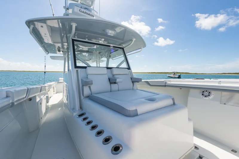  Yacht Photos Pics 2019 Yellowfin 42 Center Console boat on open water, sunny day.