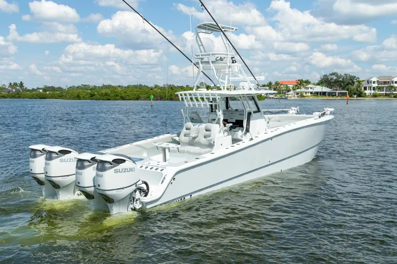  Yacht Photos Pics 2022 Freeman 37 VH boat with Suzuki engines on a sunny day.