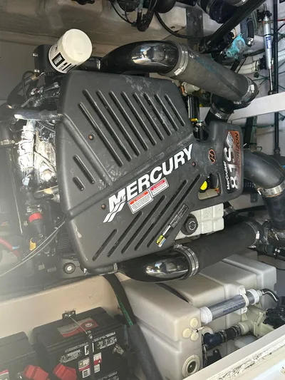  Yacht Photos Pics Engine compartment of a 2004 Sea Ray 360 Sundancer with Mercury engine.