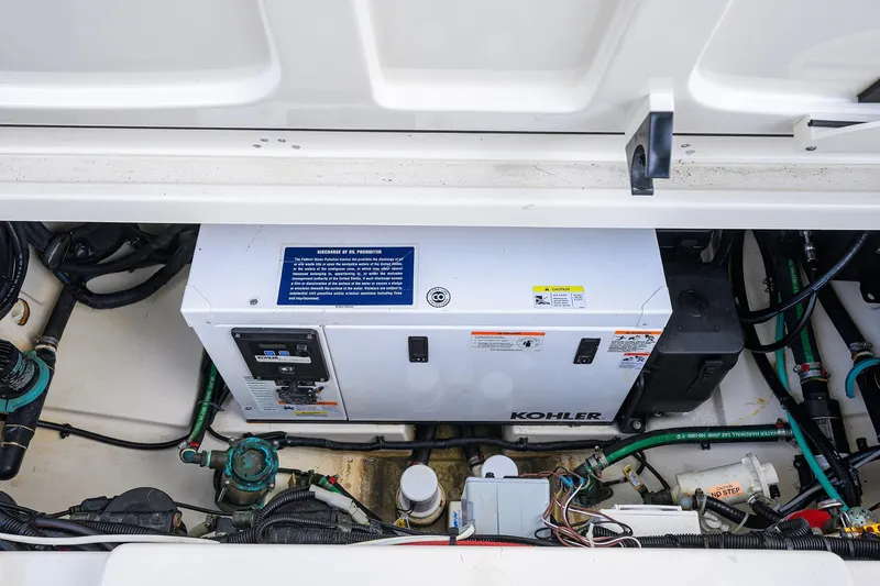 F-troop Yacht Photos Pics Engine compartment of a 2017 Boston Whaler 345 Conquest with Kohler generator.