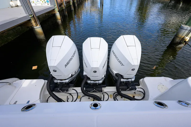 F-troop Yacht Photos Pics Triple Mercury outboard engines on a 2017 Boston Whaler 345 Conquest boat.
