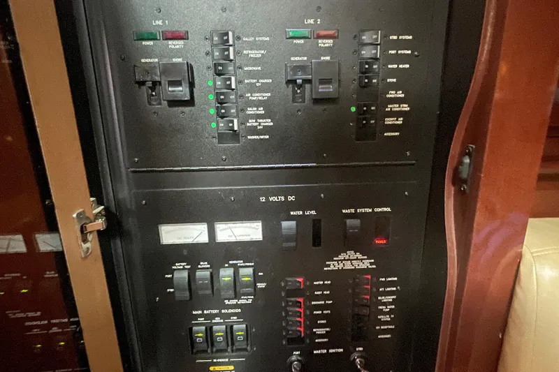 Maddie Janes Yacht Photos Pics Electrical control panel on a 2009 Sea Ray 40 Sundancer yacht.