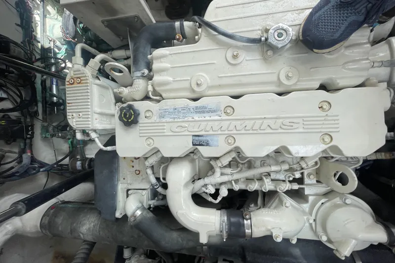 Maddie Janes Yacht Photos Pics Engine of a 2009 Sea Ray 40 Sundancer boat, featuring Cummins branding.
