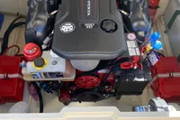 2023 Invictus GT280 engine compartment featuring Volvo Penta 350 V8 engine.