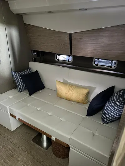  Yacht Photos Pics Interior of 2020 Azimut Verve 40 yacht with elegant seating and cushions.