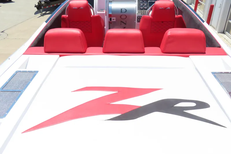  Yacht Photos Pics 2009 Donzi 35ZR boat with red seats and ZR logo on deck.