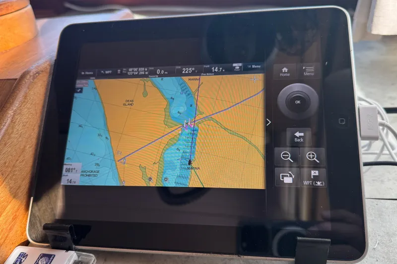 Lone Wolf Yacht Photos Pics Tablet displaying clone of Raymarine chartplotter