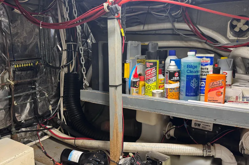 Lone Wolf Yacht Photos Pics Supplies and storage in engine room