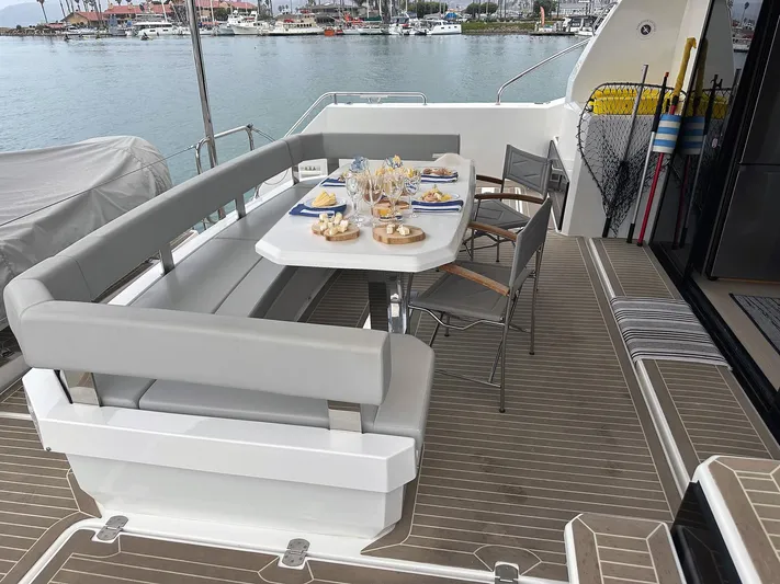Hamlet Yacht Photos Pics Luxurious dining setup overlooking marina and Ventura mountains