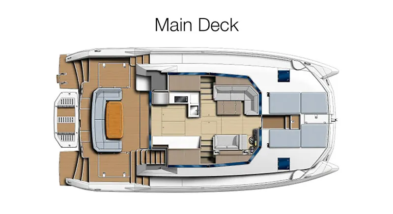 Hamlet Yacht Photos Pics Main deck layout of 2023 Leopard 46PC yacht, featuring spacious seating and modern amenities.