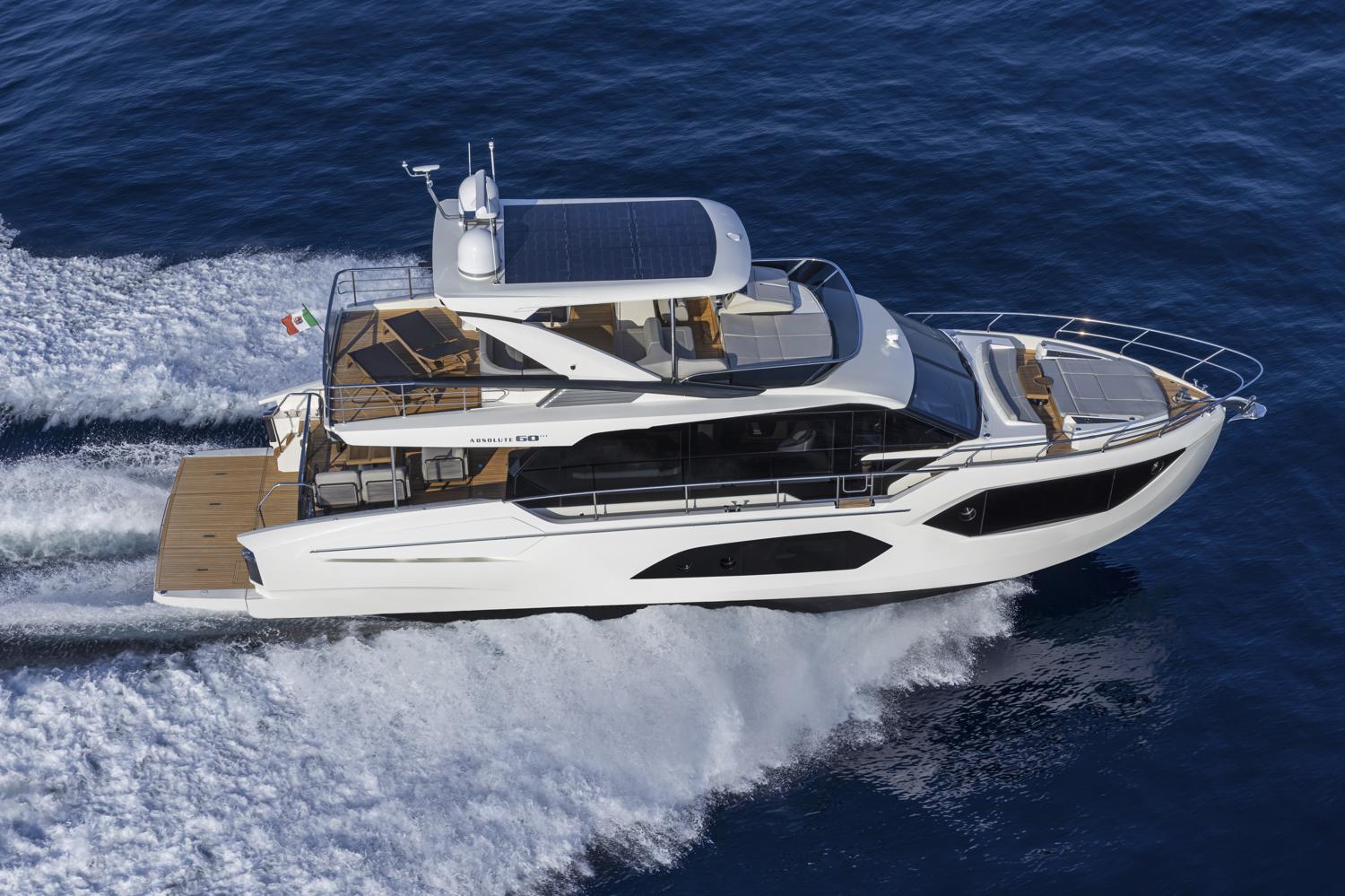 2025 Absolute 60 Fly Co Ownership yacht cruising on open water.