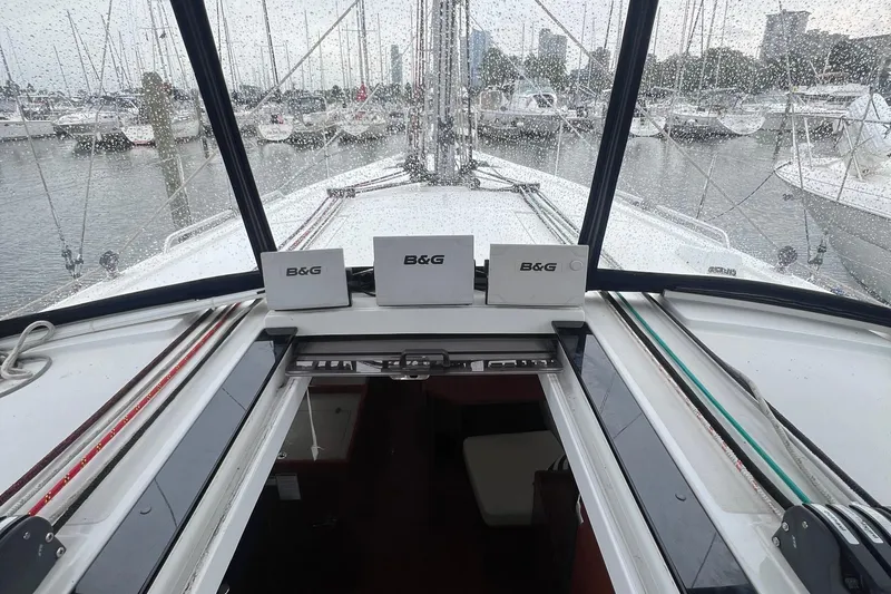  Yacht Photos Pics Cockpit view of 2020 Beneteau Oceanis 41.1 sailboat with B&G navigation displays.