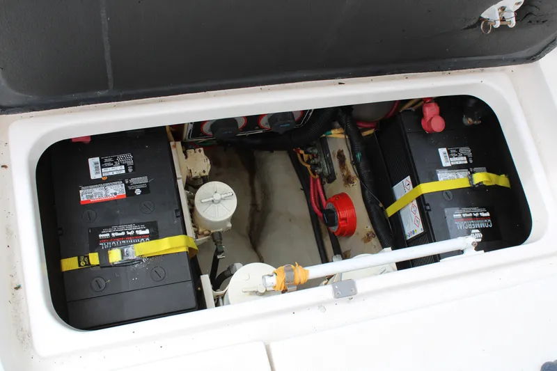 Irish Luck Yacht Photos Pics 2002 Mainship Pilot 34 engine compartment with batteries and wiring.