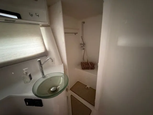  Yacht Photos Pics Luxurious bathroom in a 2016 Cobalt A40 yacht.