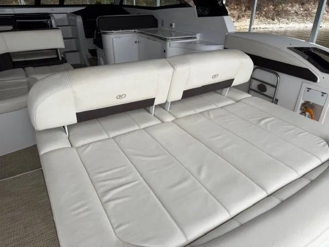  Yacht Photos Pics Interior of a 2016 Cobalt A40 with white leather seating.