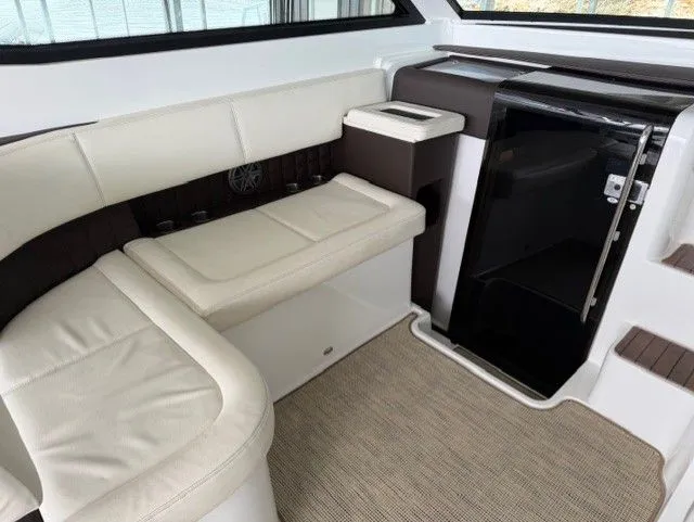  Yacht Photos Pics Interior of 2016 Cobalt A40 boat with sleek seating and storage.