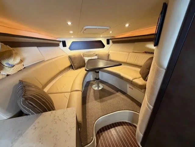  Yacht Photos Pics Interior of a 2016 Cobalt A40 yacht with elegant seating area.