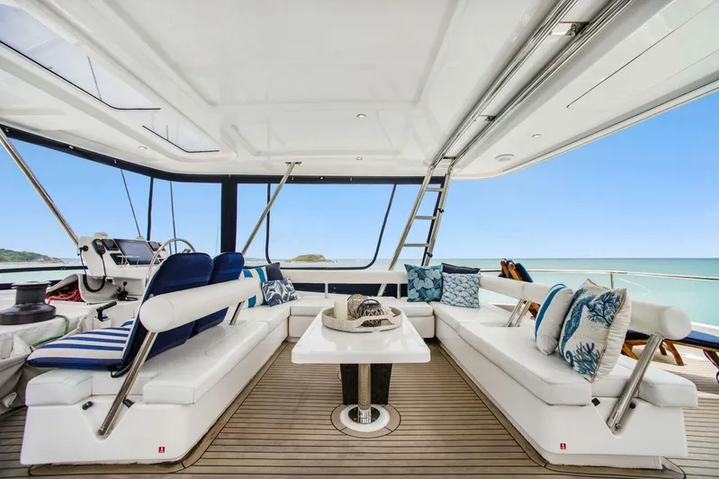 Deep Blue Yacht Photos Pics Luxurious 2016 Leopard 58 Catamaran interior with elegant seating and ocean view.
