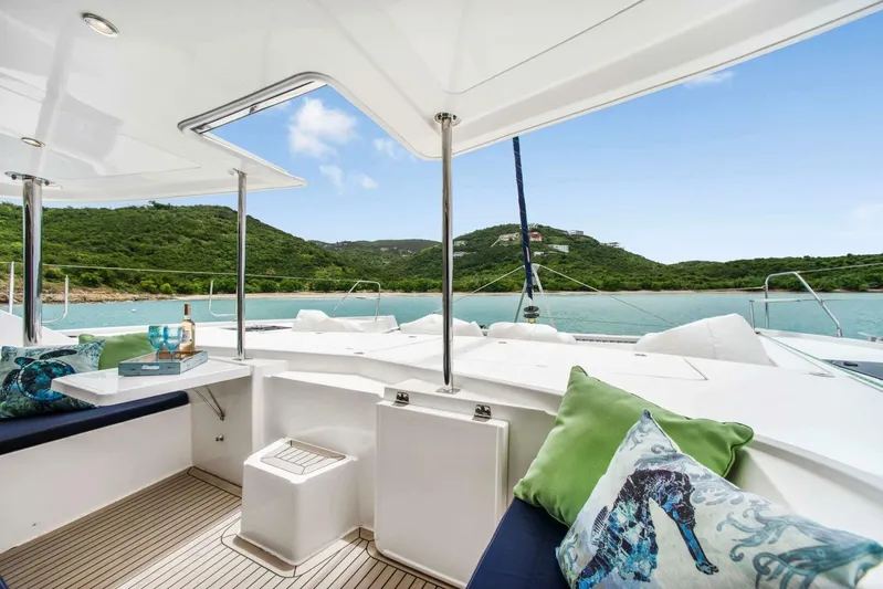 Deep Blue Yacht Photos Pics Luxurious 2016 Leopard 58 Catamaran with scenic ocean view and elegant interior.