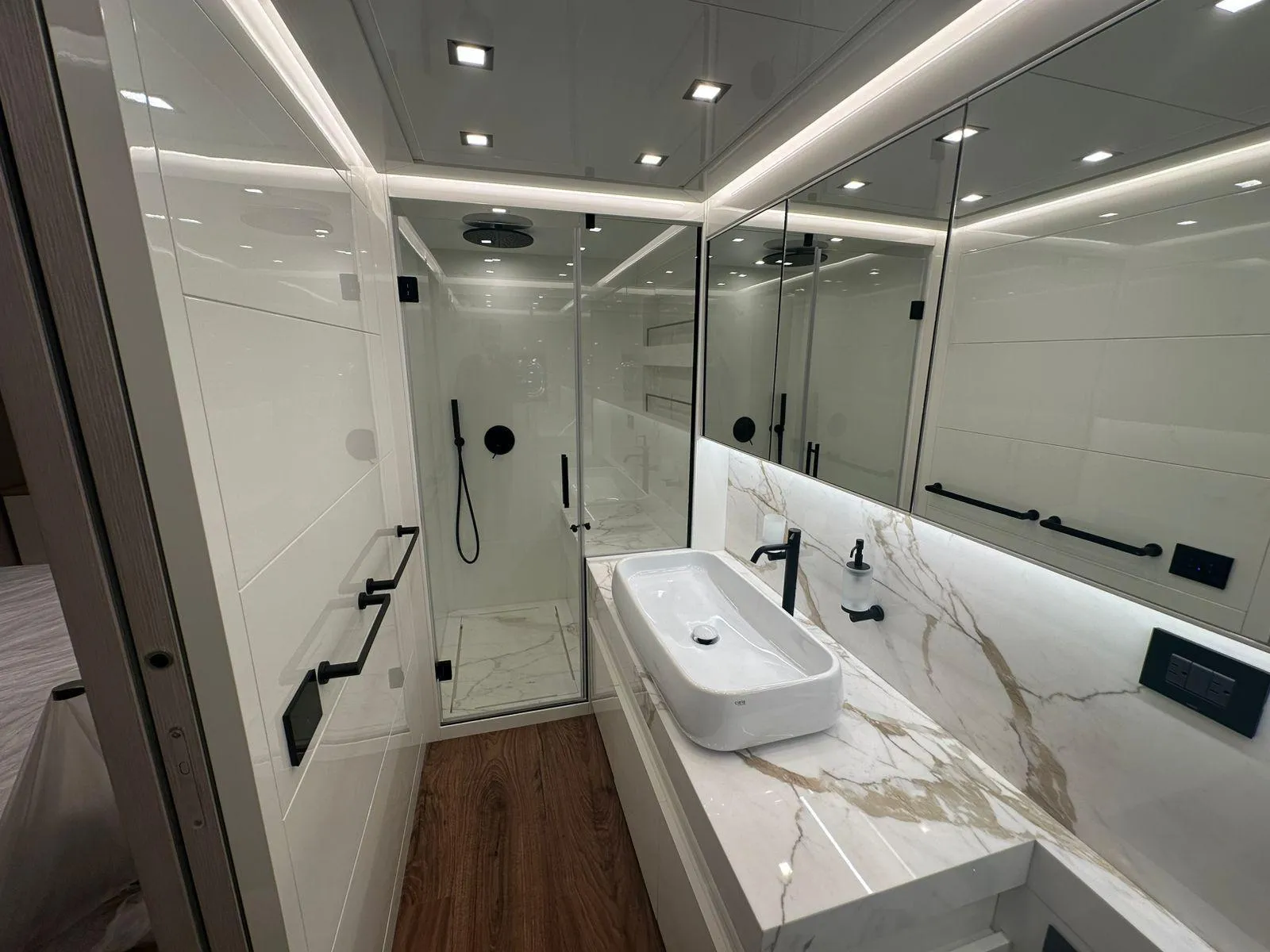Luxurious modern bathroom in 2024 AB 80, featuring sleek design and elegant fixtures.