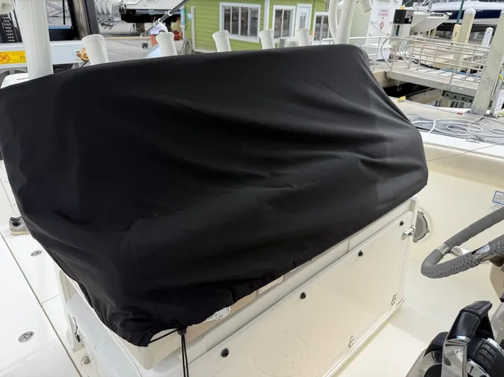  Yacht Photos Pics Covered helm station on a 2019 Boston Whaler 350 Outrage.