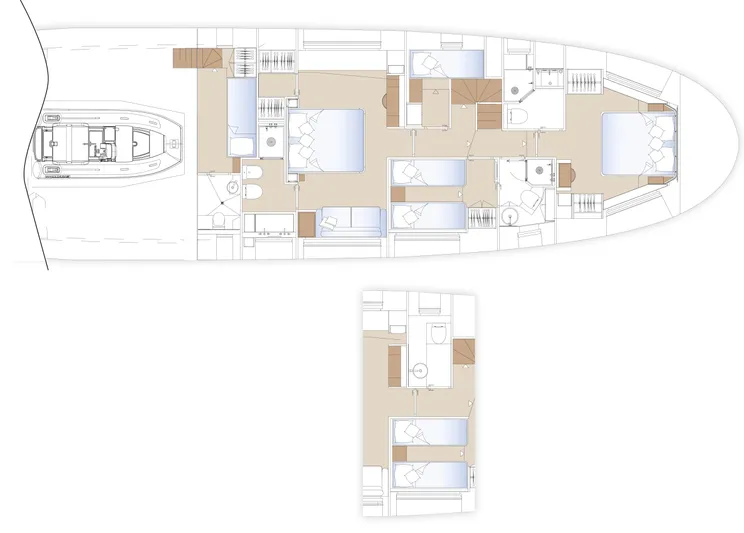 Yacht Photos Pics Floor plan of 2025 Solaris Power 70 Long Range yacht, showcasing interior layout.