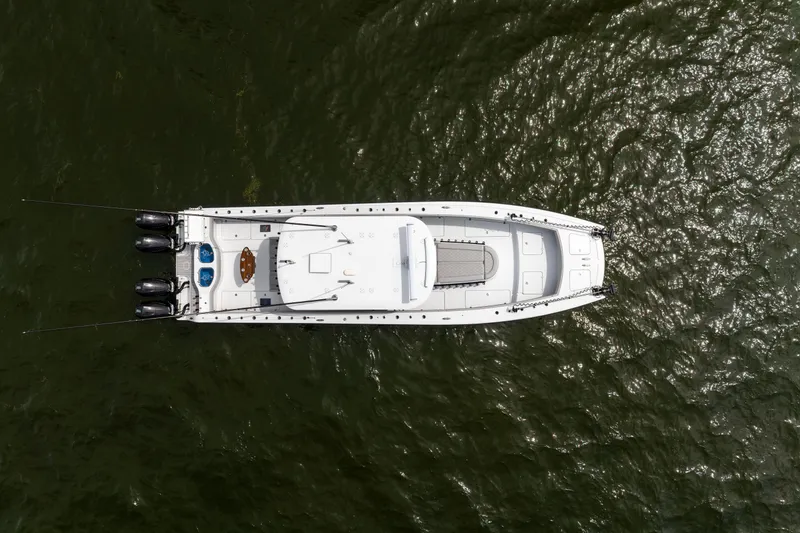  Yacht Photos Pics Aerial view of 2025 Freeman 42 LR boat on water.