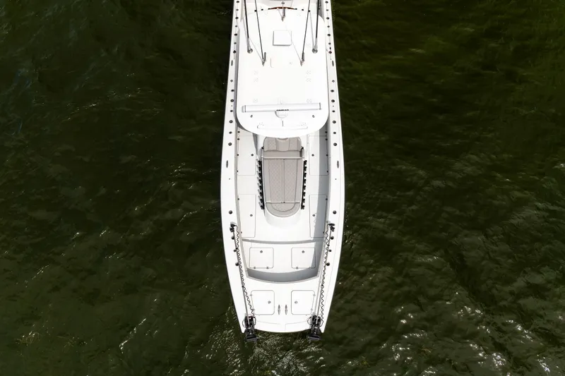  Yacht Photos Pics Aerial view of 2025 Freeman 42 LR boat on water.