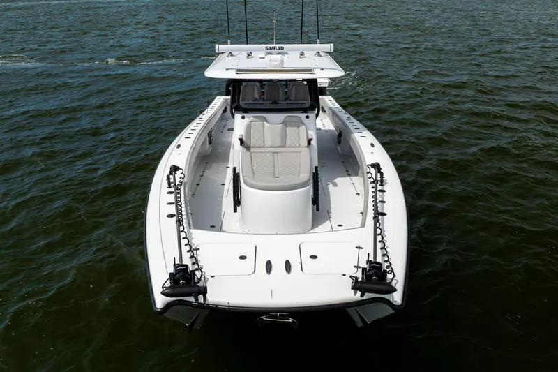  Yacht Photos Pics 2025 Freeman 42 LR boat on water, aerial view, sleek design.