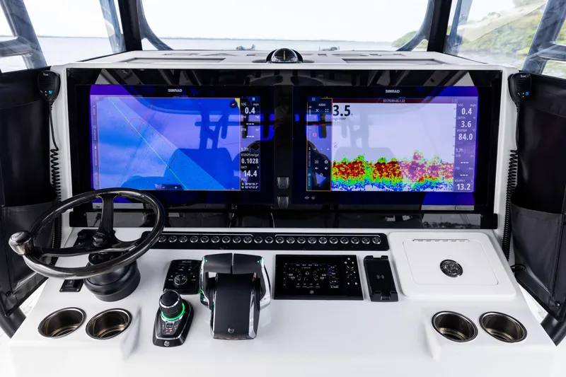  Yacht Photos Pics Freeman 42 LR 2025 boat dashboard with advanced navigation and control systems.