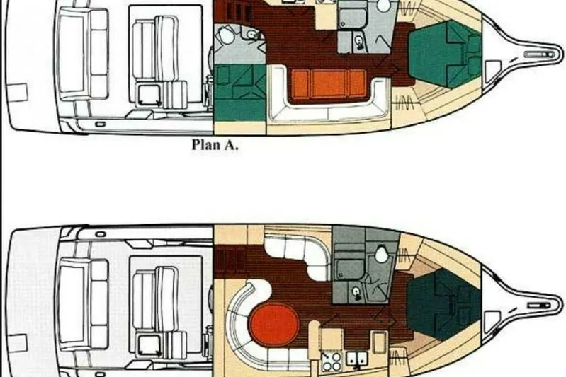 R Gang Yacht Photos Pics Floor plans of a 1997 Tiara Yachts 4000 Express, showcasing interior layouts.